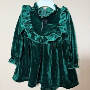Velvet Green Ruffle Dress